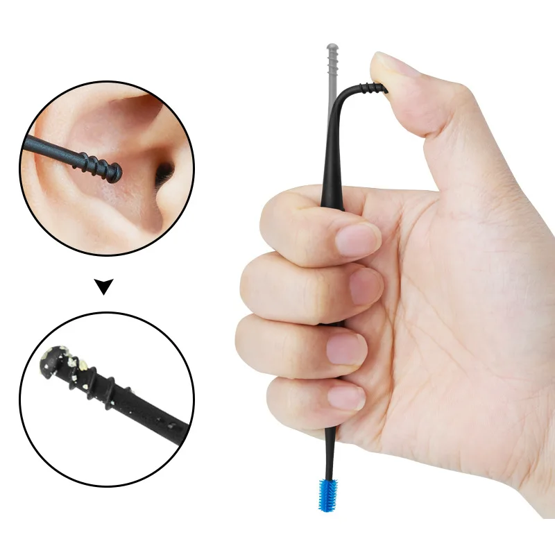 Soft Silicone Ear Pick Double-ended Earpick Ear Wax Curette Spiral Design Remover cucchiaio per la pulizia dell'orecchio strumento per la pulizia dell'orecchio a spirale