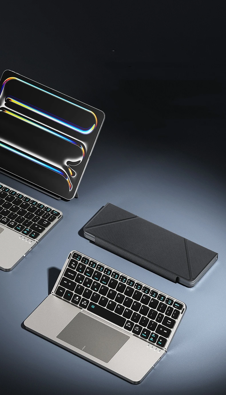 Portable Foldable Wireless Laptop Keyboard with Touch Pad Leather Case BT Keyboard for Special Design Laptop Phone Tablet