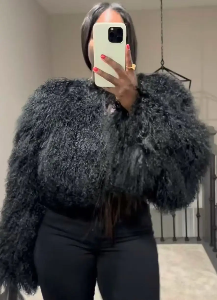 

Куртка из натурального монгольского меха, женская шуба из натурального овечьего меха