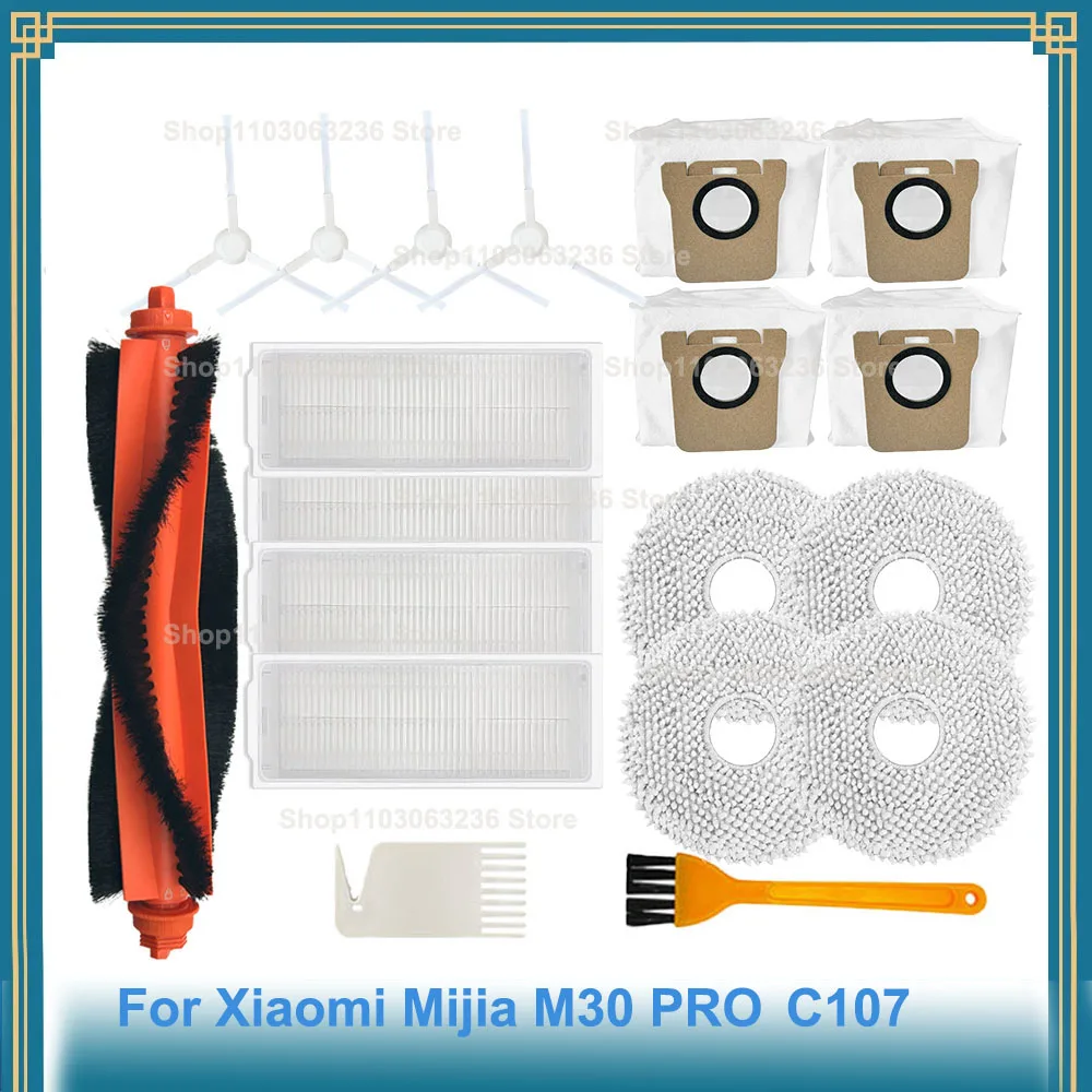 For Xiaomi Mijia M30 Pro / C107 Robot Vacuum Replacement Parts Main Side Brush Hepa Filter Mop Cloth Dust Bag Spare Parts Parts