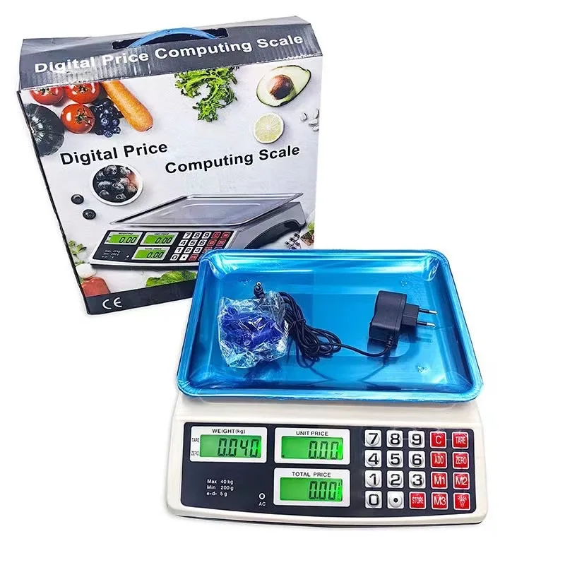 

40kg/1g Price Computing Scale with Stainless Steel Plate Commercial Price Scale Waterproof Electronic Small Scale for Vegetables