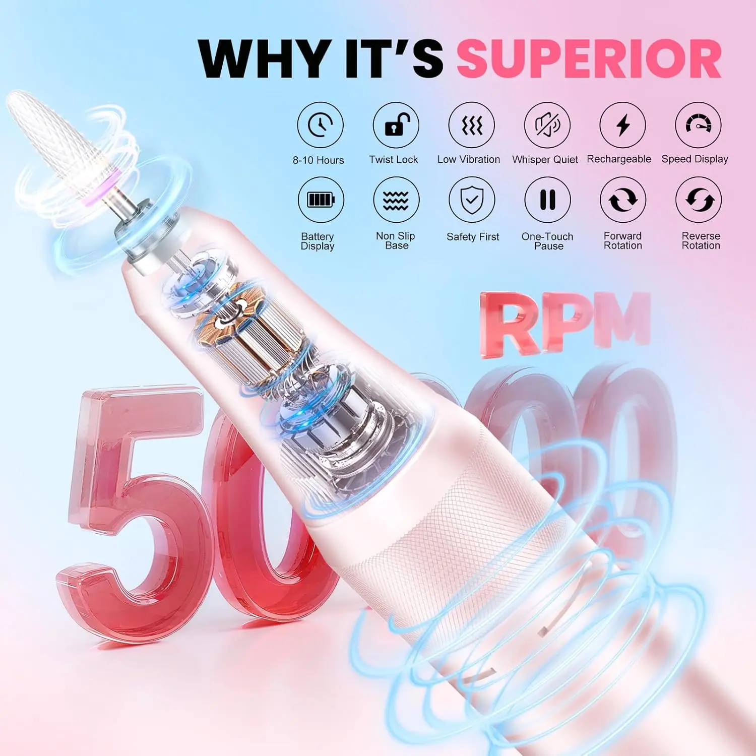 50000 دورة في الدقيقة المهنية مسمار الحفر قابلة للشحن اللاسلكي مجموعة الأظافر الكهربائية مع بت المحمولة مانيكير باديكير لجل الاكريليك #2