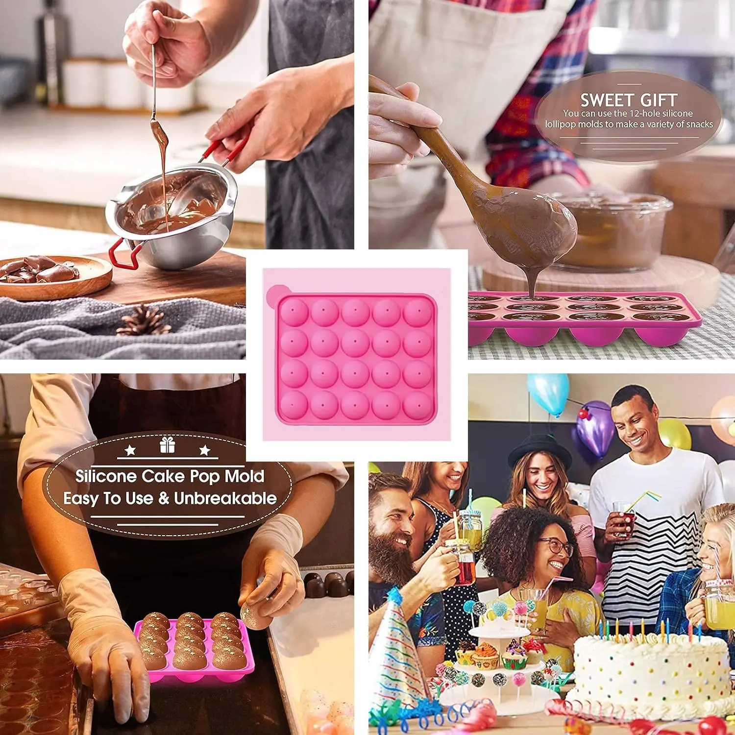 طقم صانعة الكيك مكون من 539 قطعة - قوالب مصاصة من السيليكون لمستلزمات الخبز مع حامل عرض ثلاثي الطبقات |   وعاء ذوبان حلوى الشوكولاتة