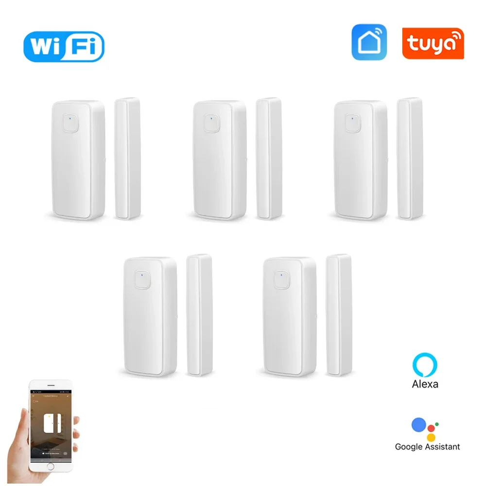 1/5PC Tuya Wifi Smart Door Window Sensor Open Close Detector Smart Home Security Protection Via Alexa Google Home Smart Life APP