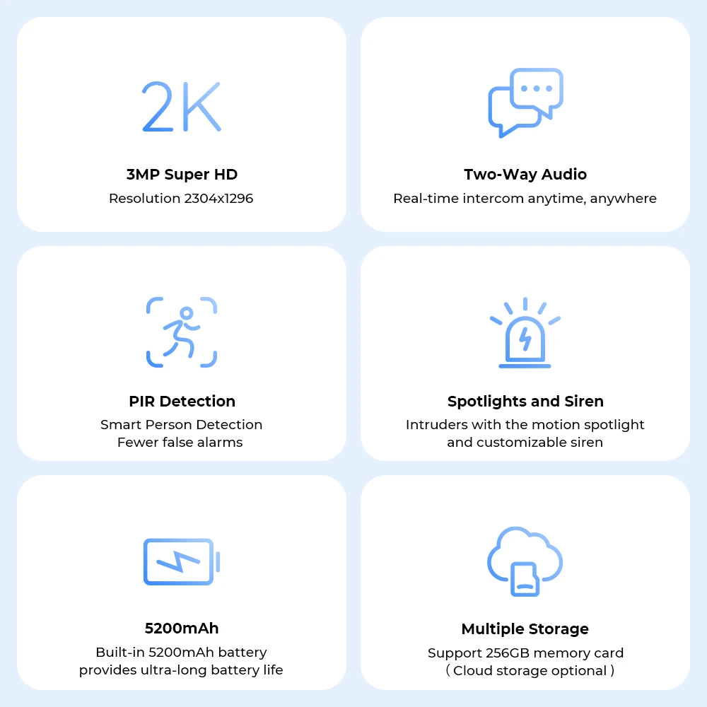 H.VIEW กล้องไร้สายแบบใช้แบตเตอรี่ PIR 4 ชิ้น กล้องรักษาความปลอดภัยไวไฟ 2K 3MP, เสียง 2 ทาง, กันน้ำ
