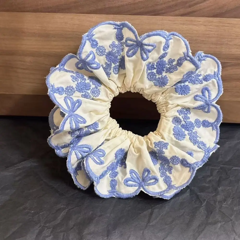 

Delicate Flower Shape Lace Scrunchies Bow Cloth Elastic Hair Bands Hair Ring Blue Exaggerated Hair Rope Daily