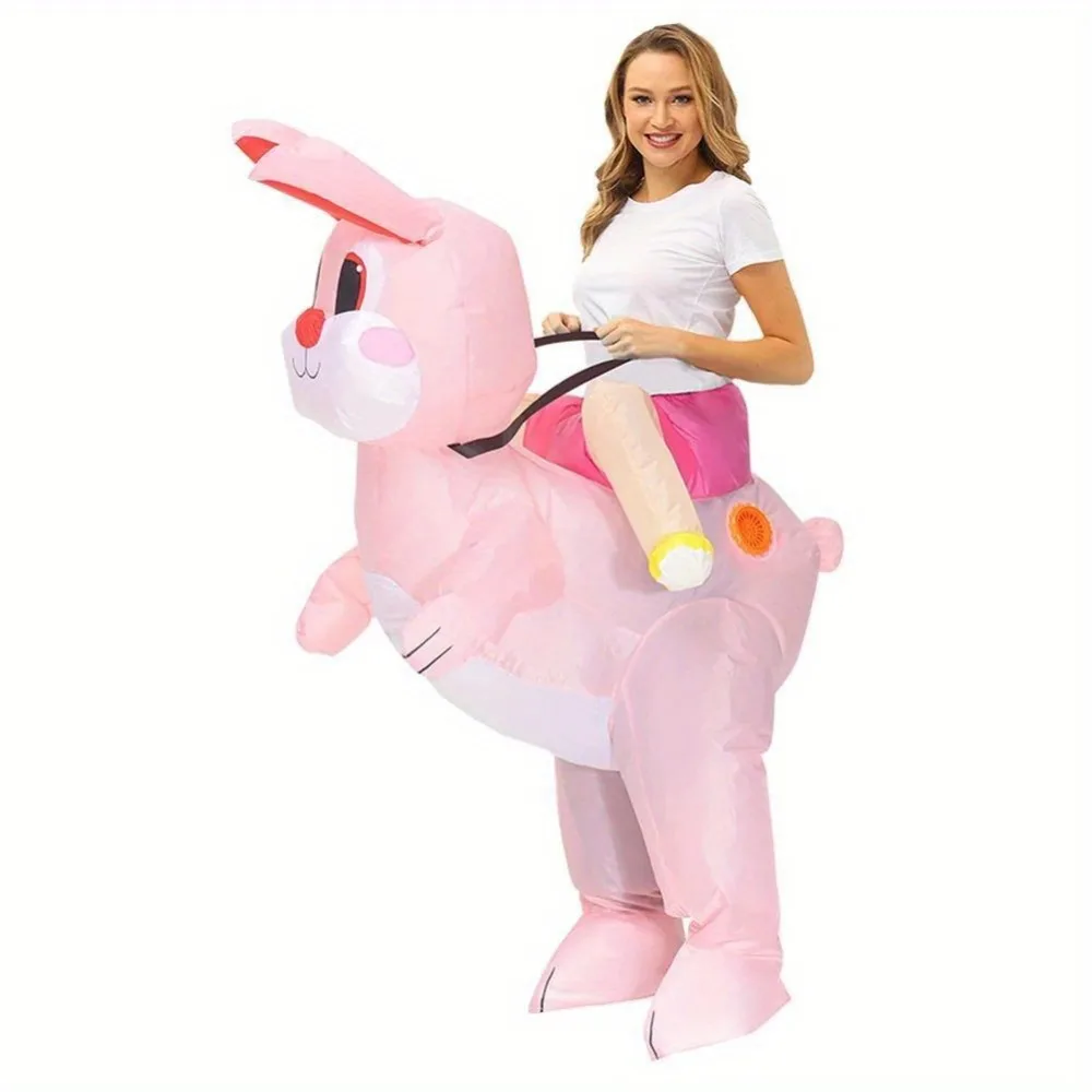 Pink Rabbit Inflatable Costume Easter Bunny Costume Adult Ride on Rabbit Blow Up Suit Easter Inflatable Costume