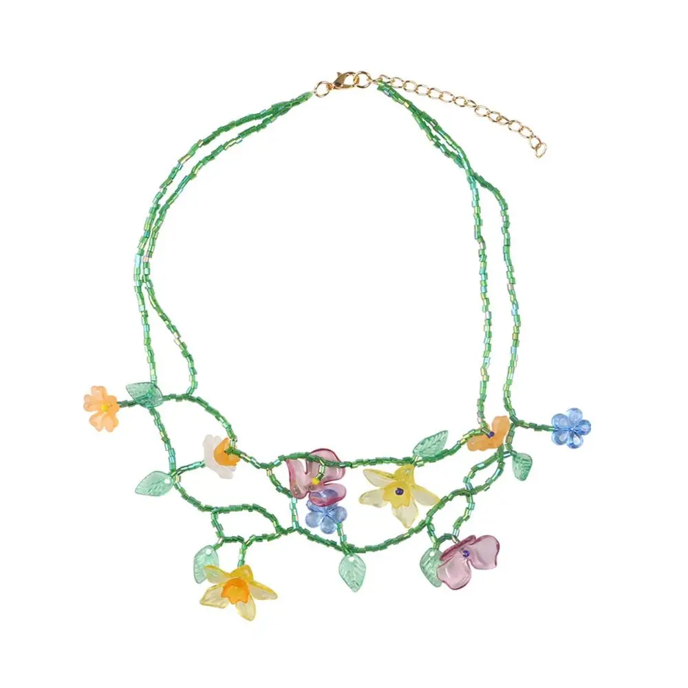 Handmade Resin Flower Necklace Korean Style Minority Design Beaded Dangle Earring Tassel Jewelry Accessories Asymmetric Earrings