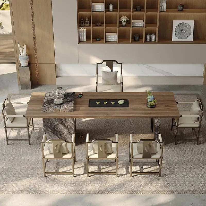 Rock slab tea table Minimalist tea table  chair combination villa household living room Balcony tea table