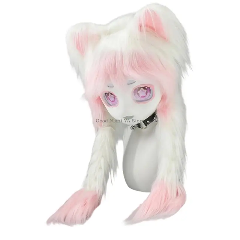 Role Playing Animal Headgear para amante roleplay com impressão Design Faux Furs Plush Headmask para festas Halloween