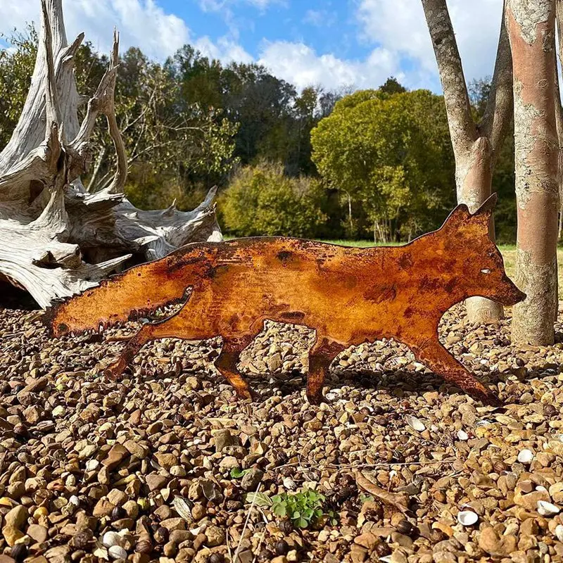 

Sneaky Rustic Metal Fox Garden Decoration With Stakes-Woodland Animals Yard Gift For Her-Birthday Gift- Art Sculptures