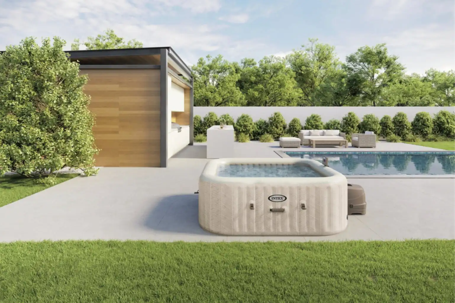 Inflatable Rectangular Spa Hot Tub 4 Person Massage Whirlpool Outdoor Indoor Relaxation Use PVC Family Spa Bath System Portable
