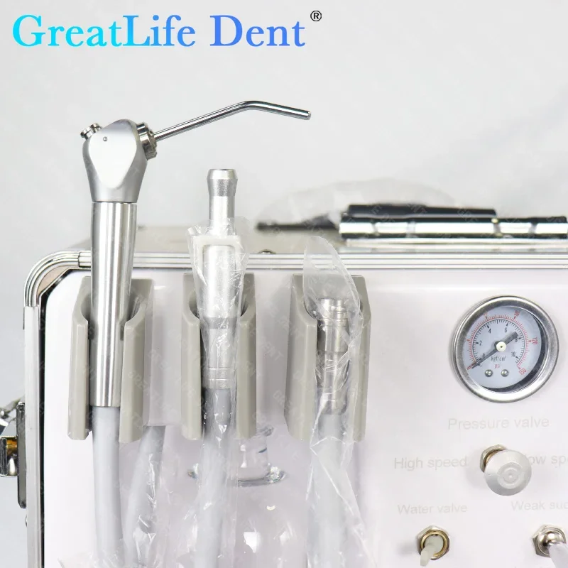 GreatLife-sistema de agua para tratamiento Dental, unidad Dental portátil móvil con compresor de aire, sistema de succión y Kit de pieza de mano