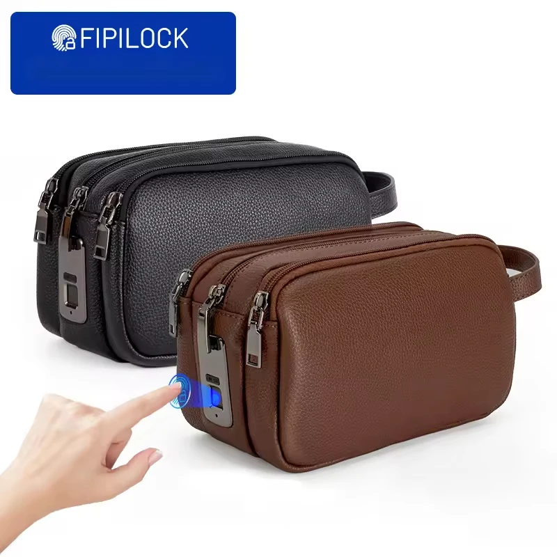 2026 Fiplock Tech Enabled Soft Leather Litchi Grain Finish Smart Anti-Theft Pouch USB Charging Men's Business Briefcase