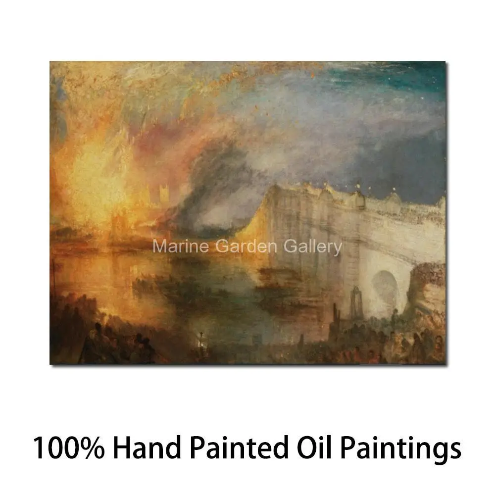 Romantic Seascapes Canvas Art Burning of the Houses Handmade J.M.W. Turner Painting Landscape Contemporary Living Room Decor