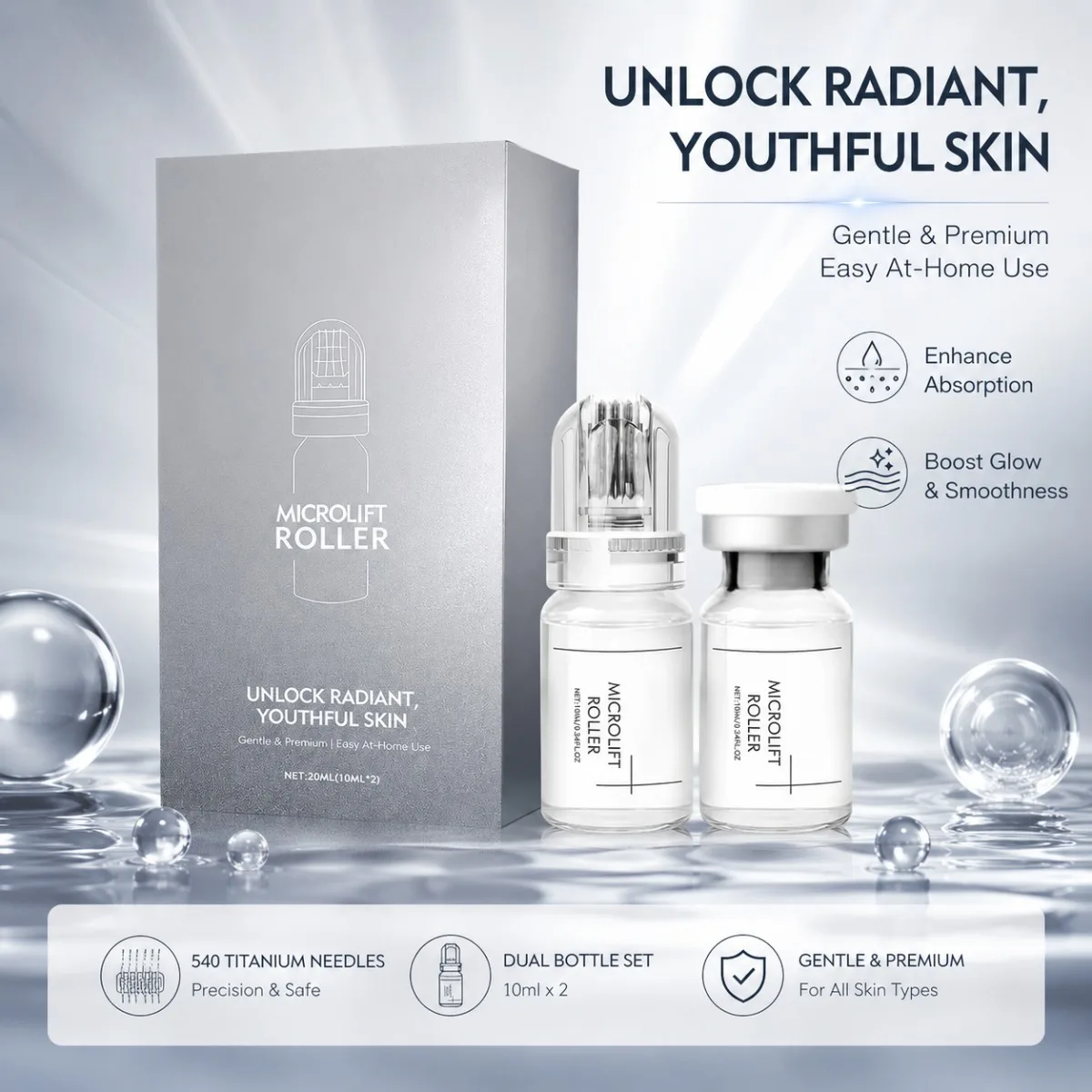 0.25MM Radiant Flawless Skin Micro Infusion Serum Kit Deeper Absorption Collagen Boost Brightening At Home Skincare