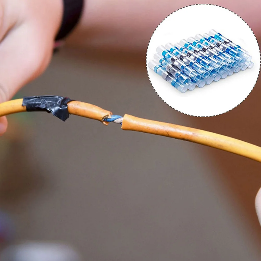 50 Buah Konektor Butt Heat Shrink Soldering Sleeves Konektor Kabel Berinsulasi Tahan Air untuk Kabel Mobil, Kapal, dan Luar Ruangan