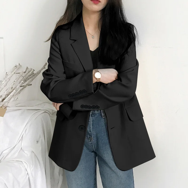 Women Korea Loose Blazers Beige Black England Style Office Lady Work Suits 2023 Woman Spring Autumn Single Breasted Blazers New