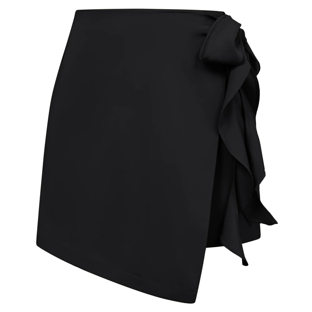 

KK Women Skirts Overlay Decorated Shorts Elastic High Waist Mid-Thigh Length Shorts Temperament Bodycon Skirt Shorts