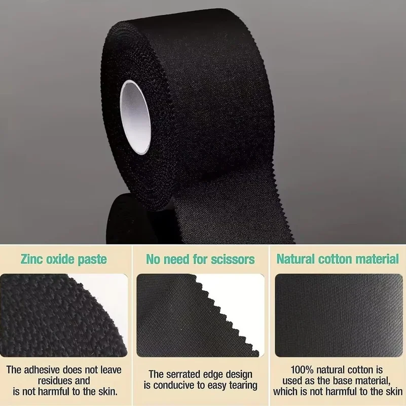 1 Roll Black Athletic Tape - No Residue Sports Tape for Wrestling & Gymnastics, Strong Hold & Easy Wrap, Stretch Support Tape