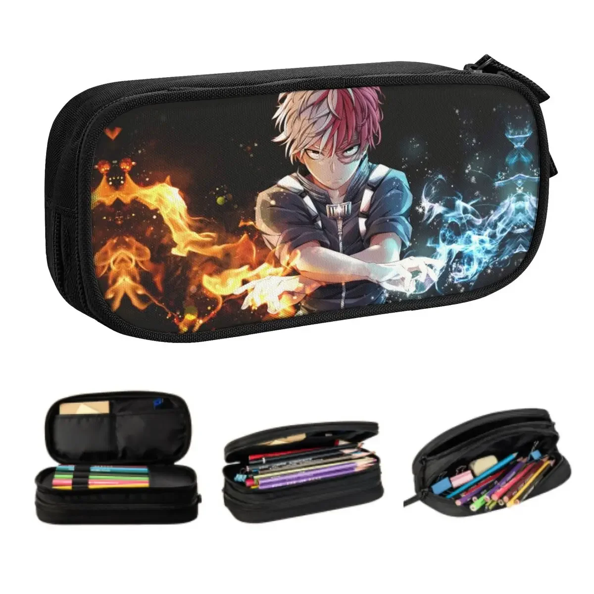 Custom Korean Cool Anime Todoroki BNHA Pencil Case for Boys Gilrs My Hero Academia Large Capacity Pen Box Bag School Accessories