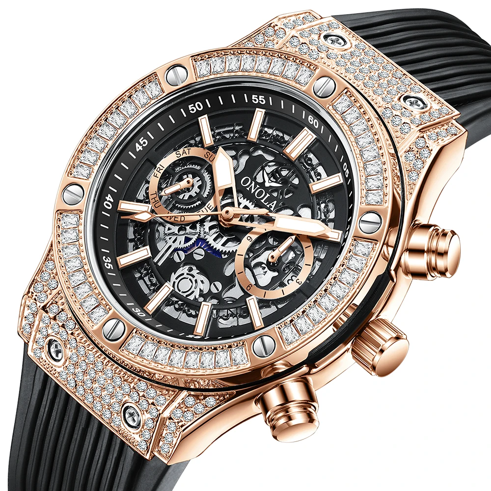 ONOLA Black Hollow Timing Watch Men's Waterproof Sports Mechanical Watch