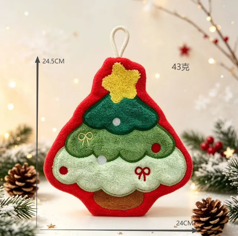 Christmas Hand Towel With Loop Bathroom Hanging Hand Towel Absorbent Thick Cloth Santa Decor Adult And Children's Hand Towel