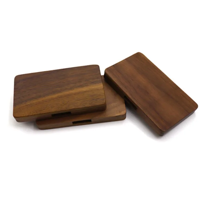 Popular Portable Walnut Business Card Holder Magnetic Closure Geometric Design