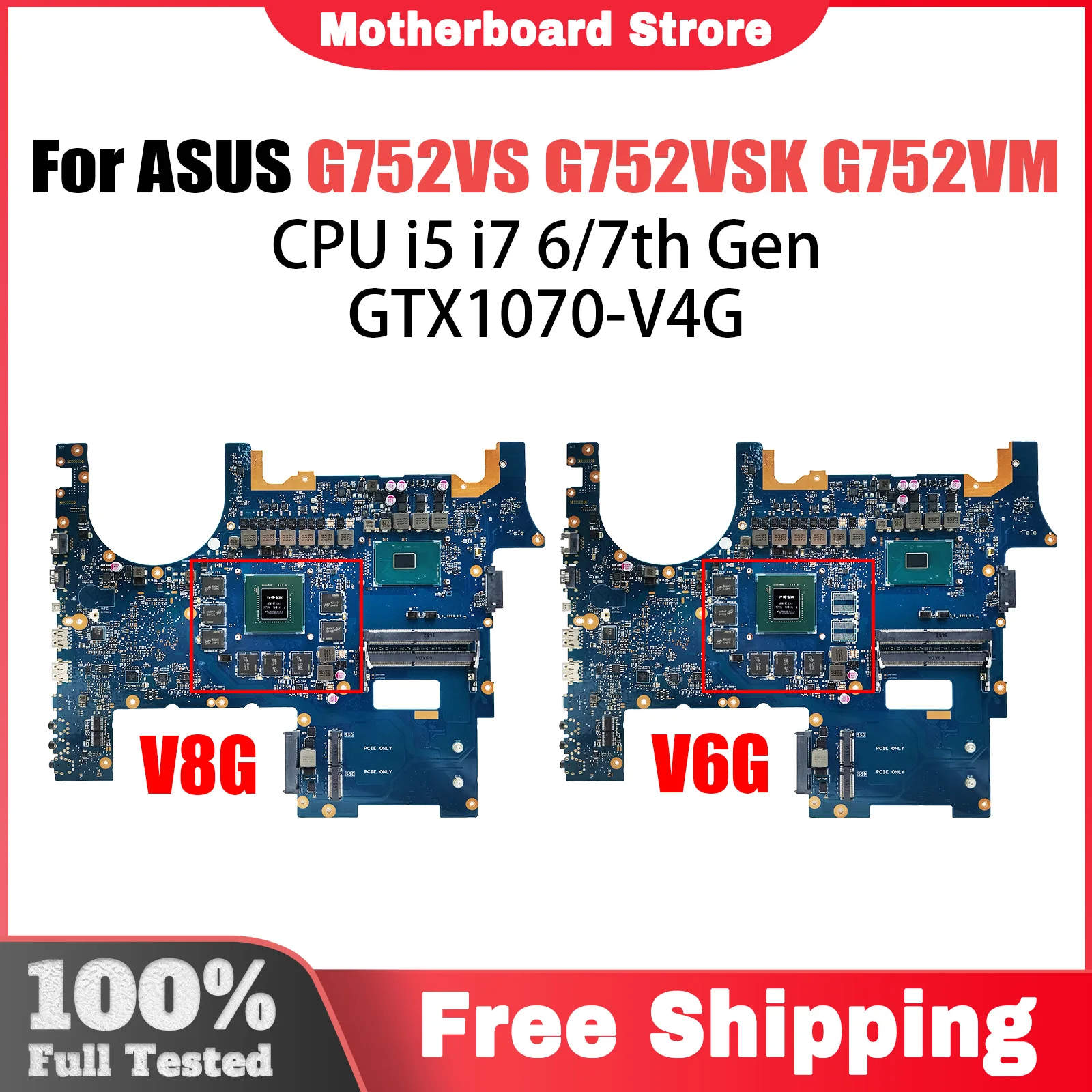 G752VS Mainboard For ASUS ROG G752VSK G752VM G752V Laptop Motherboard I5 I7 6th/7th Gen CPU GTX1070/V8G