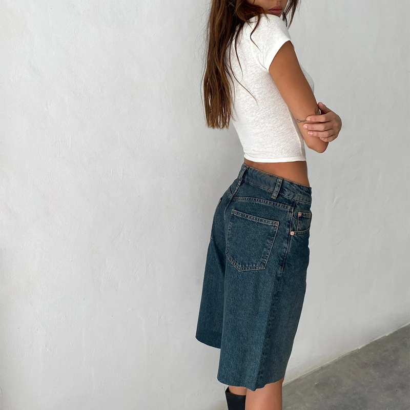 Jean Baggy à Jambes Larges Rétro pour Femme, Taille Haute, Pantalon At Fit, Esthétique Y2K, Vintage Grunge, Short en Denim, Streetwear des Années 2000