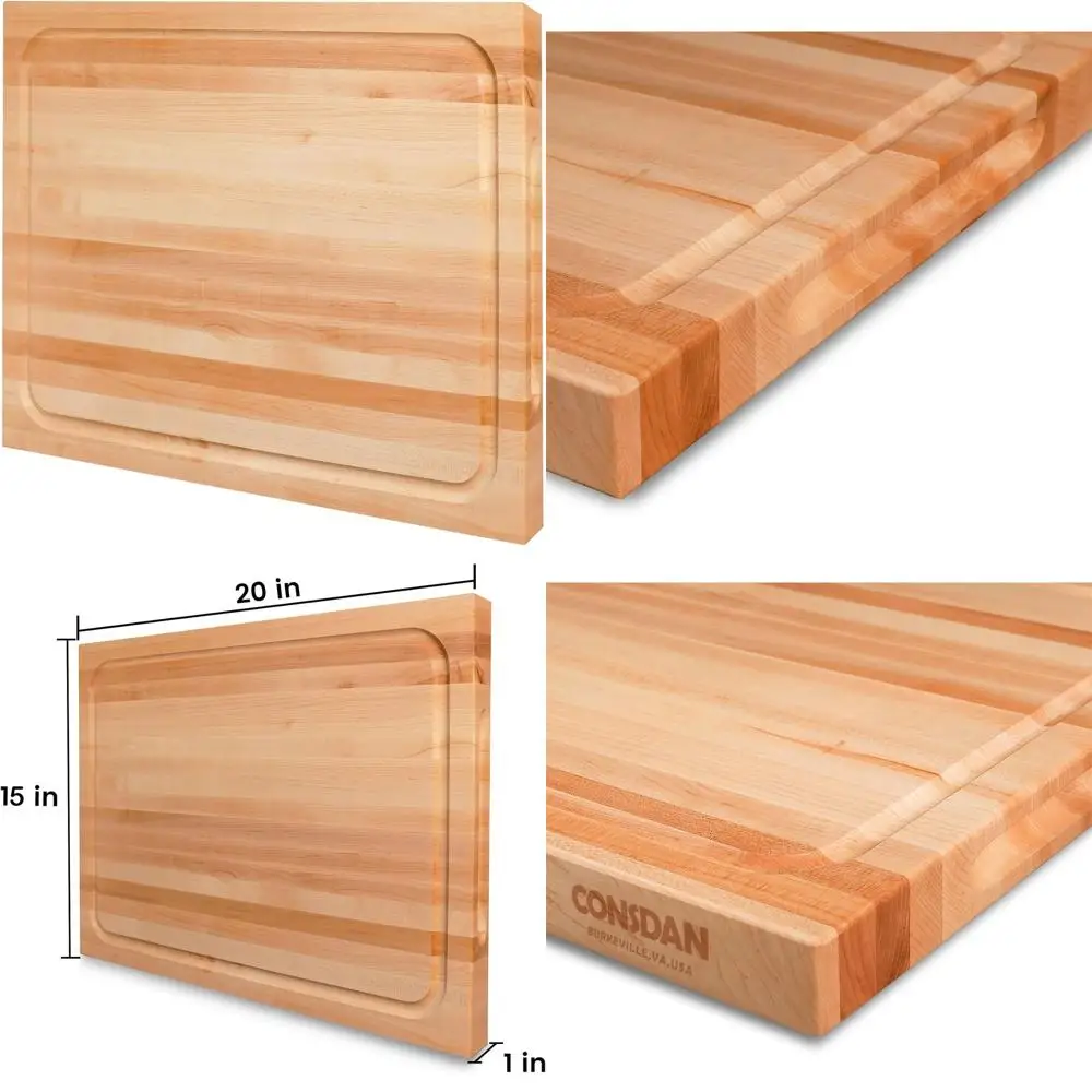 

Кухонная разделочная доска из кленового дерева, выращенная из твердой древесины США, 20x15, невидимая ручка, готовая, пищевое масло, толщина 1, крайнее зерно,