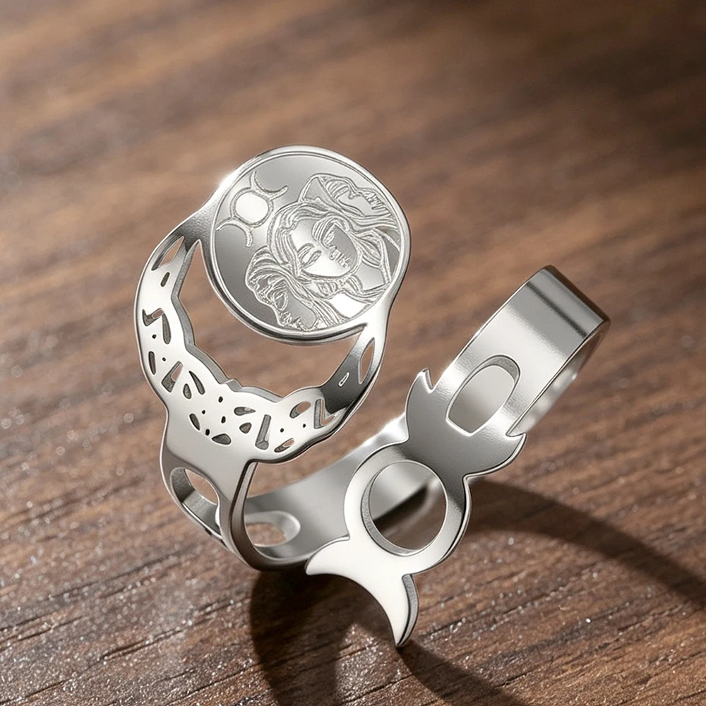 Triple Moon Goddess Hecate Ring Stainless Steel Adjustable Rings for Men Women Greek Mythology Talisman Wiccan Jewelry
