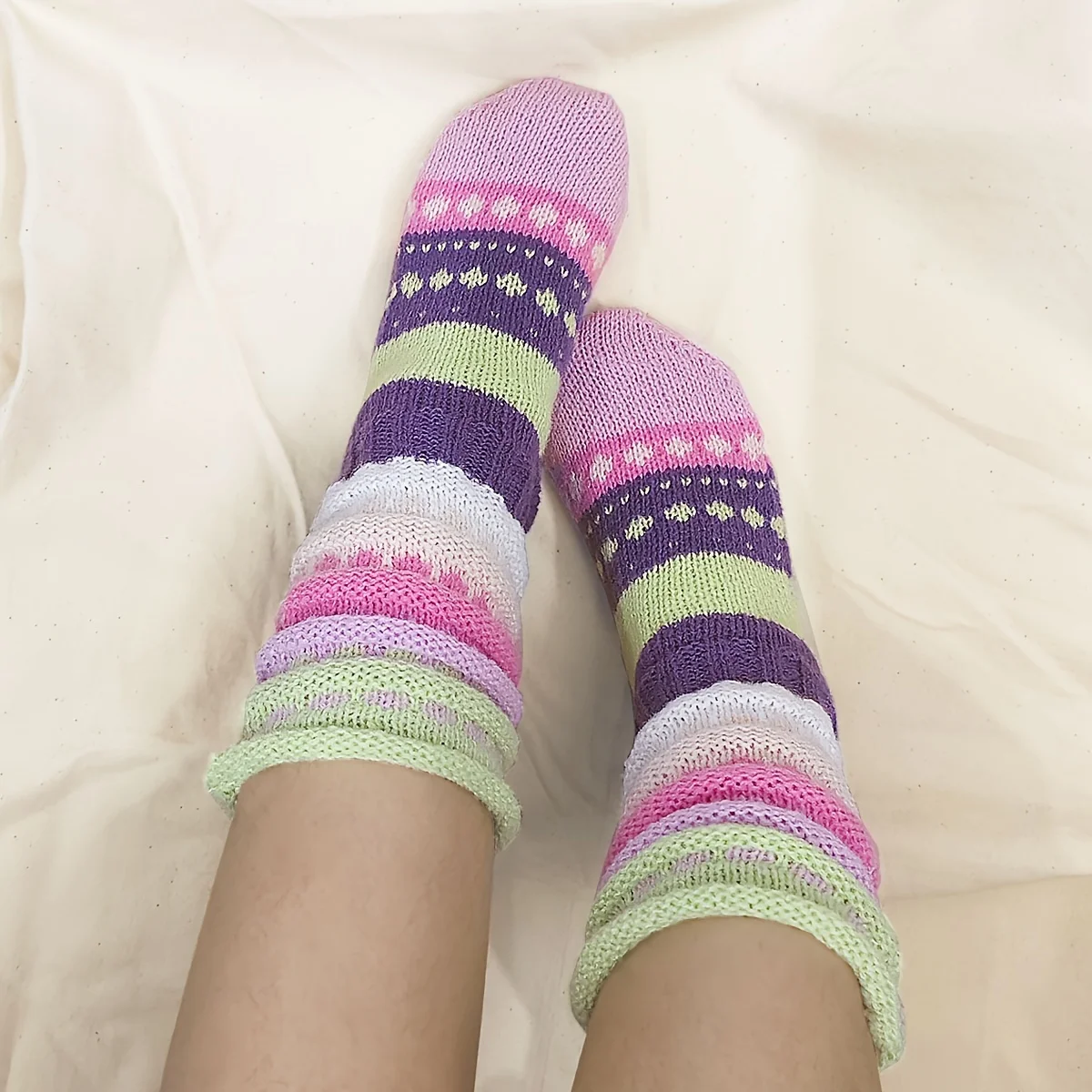 

Women's Winter Ins-Style Colorful Stripe Chunky Socks Warm Color Block Woolen Floor Socks