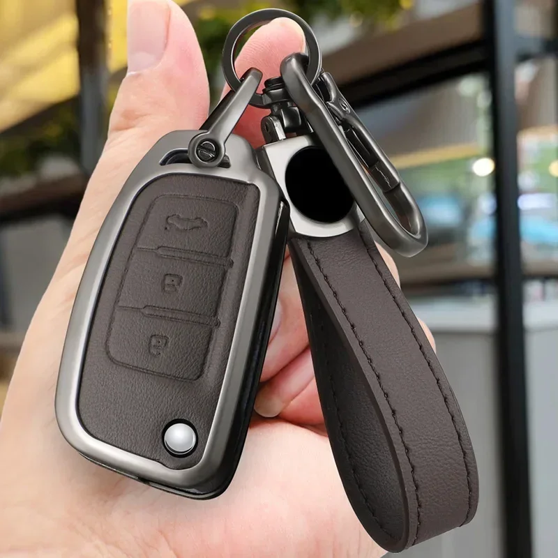 

Zinc Alloy Leather Car Key Case Cover Holder Shell For Geely GX3 EC7 EC8 GC6 EC715 EC718 Emgrand7 EU7 EC7-RV EC718-RV Accessory