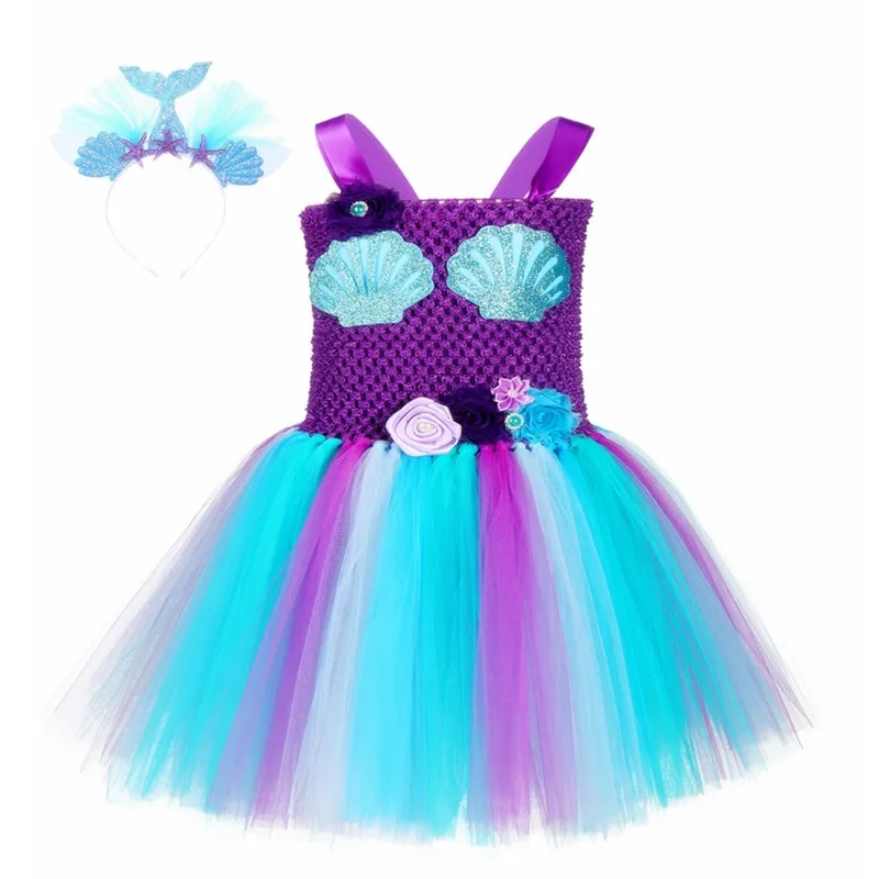 Mermaid Dress Girls Halloween Princess Party Dress Up Tulle Mesh Rainbow Tutu Skirt Fish Scale Sequin Outfits