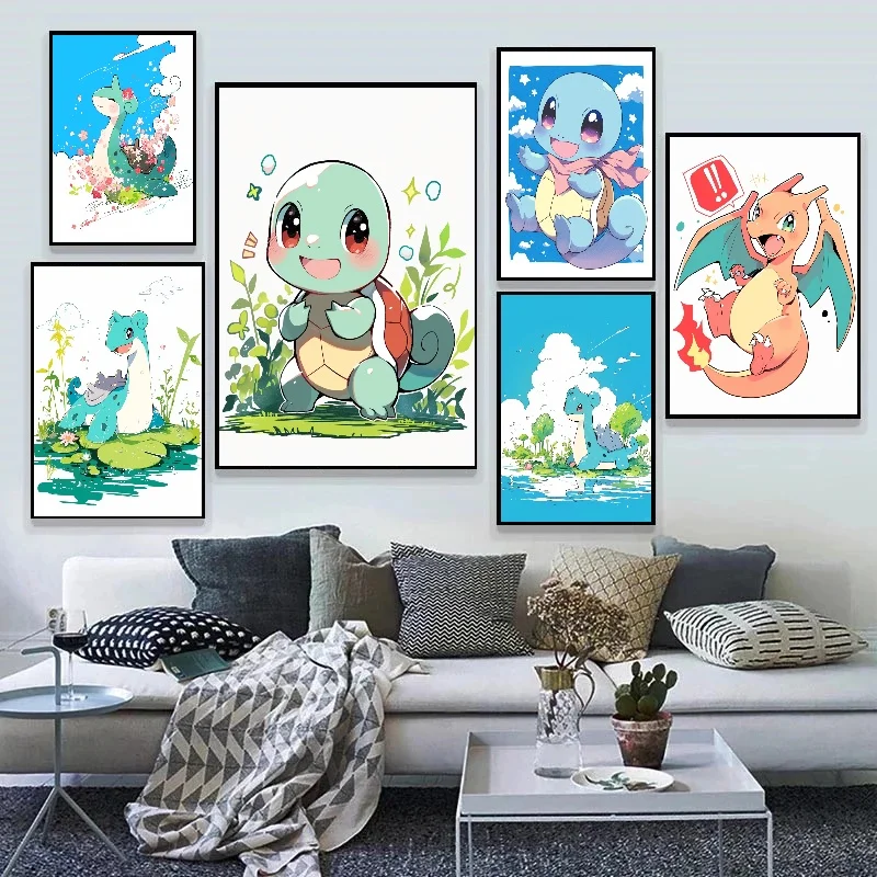 Anime Pokemon Leinwand Malerei Bulbasaur Charmander Squirtle Poster und Druck Aquarell Wand Kunst Bild Home Decor Kinder Geschenke