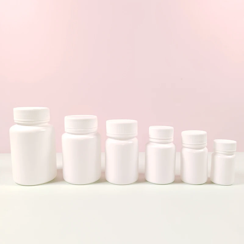 5Pcs 15-100ML White Empty Plastic Medical Pill Organizer Bottles With Lids Portable Tablets Cases Capsule Solid Powder Container