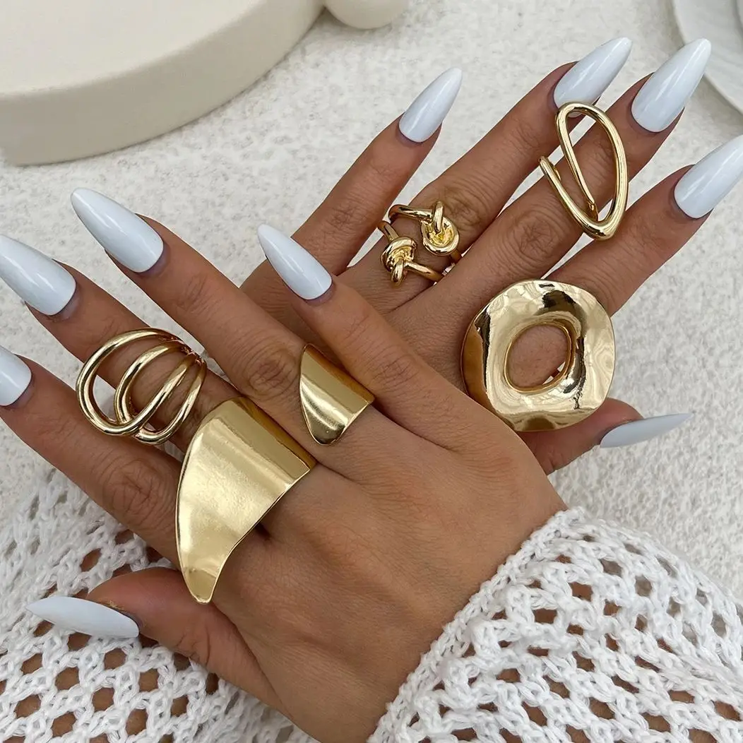 KunJoe Creative Irregular Geometric Ring for Women Hip Hop Gold Color Adjustable Open Ring Party Jewelry Finger Accessories New