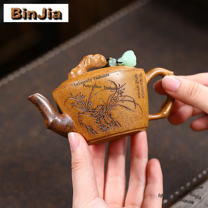 

100 мл Yixing фиолетовые глиняные чайники ручной работы с бамбуковой секцией, фарфоровый чайник с необработанной рудой, фарфоровый грязевой чайник с заварочным устройством, чайный сервиз Zisha