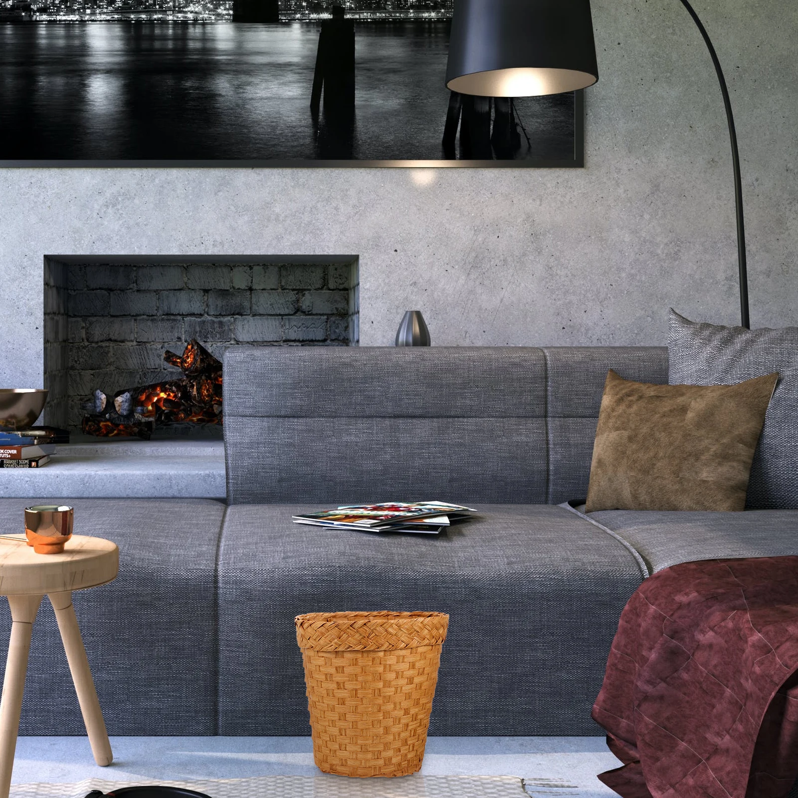 

Home Trash Can Woven Straw Basket Multi-Purpose Waste Paper Basket Office Storage Personalized Garbage Can