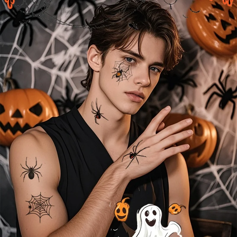 5 Stück wasserdichte lustige 3D-Spinnen-Tattoo-Aufkleber, schweißfest, Halloween, realistisch, gruselig, Spinnennetz, temporäre Tattoo-Aufkleber