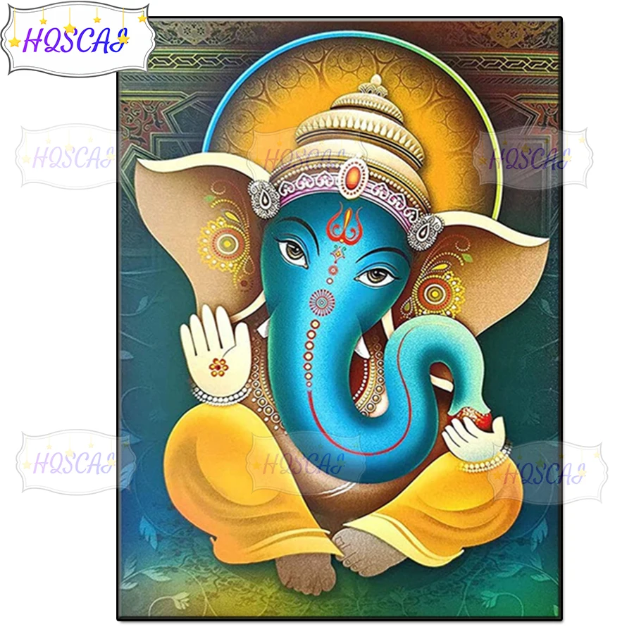 Hinduism, religious art, Ganesha Full Square round Drill 5D DIY Diamond Painting Embroidery Cross Stitch 5D Home Decor Gift