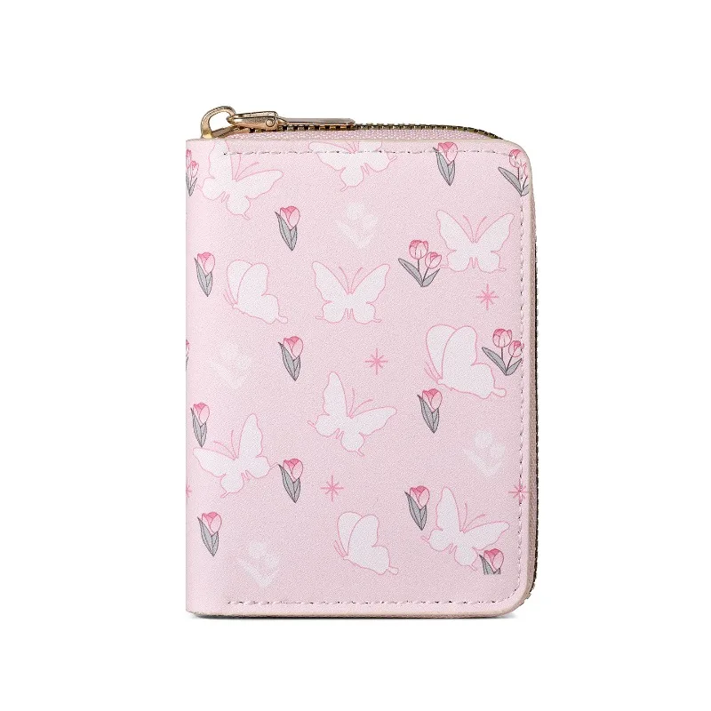 

2026 New Ins Style Cute Print Bow Zipper Credit Card Holder Wallet Small Coin Purse for Women Portable Wallet Organizer Case