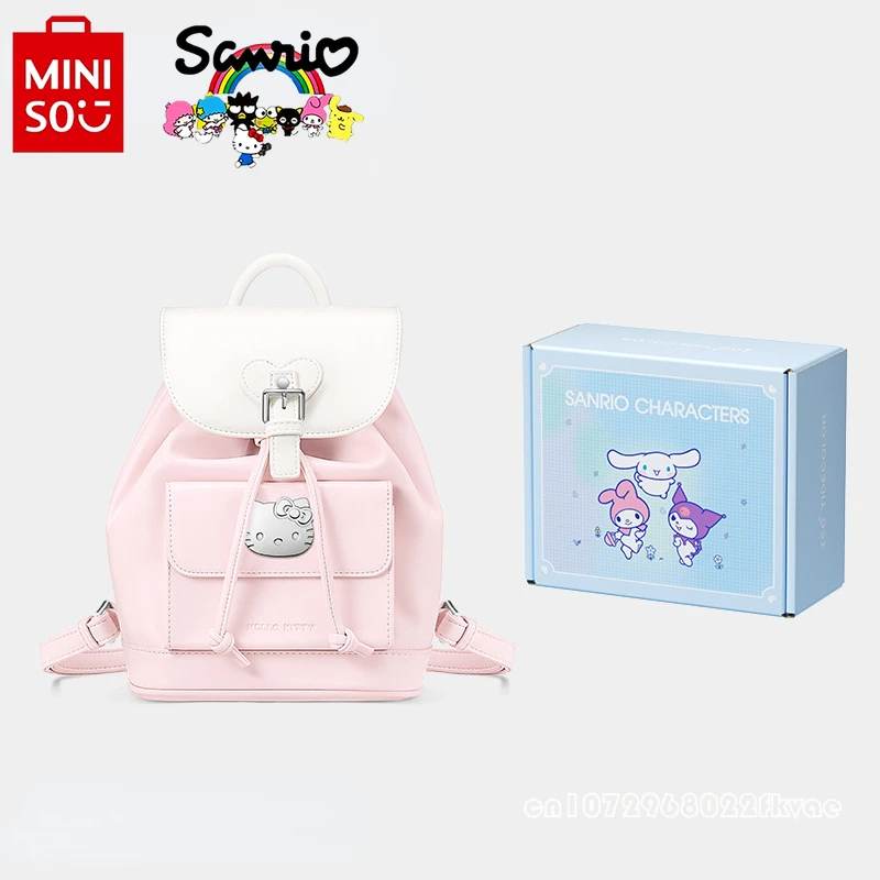 Miniso Sanrio-mochila de alta calidad para mujer, bolso de libro multifuncional con cordón, Color sólido