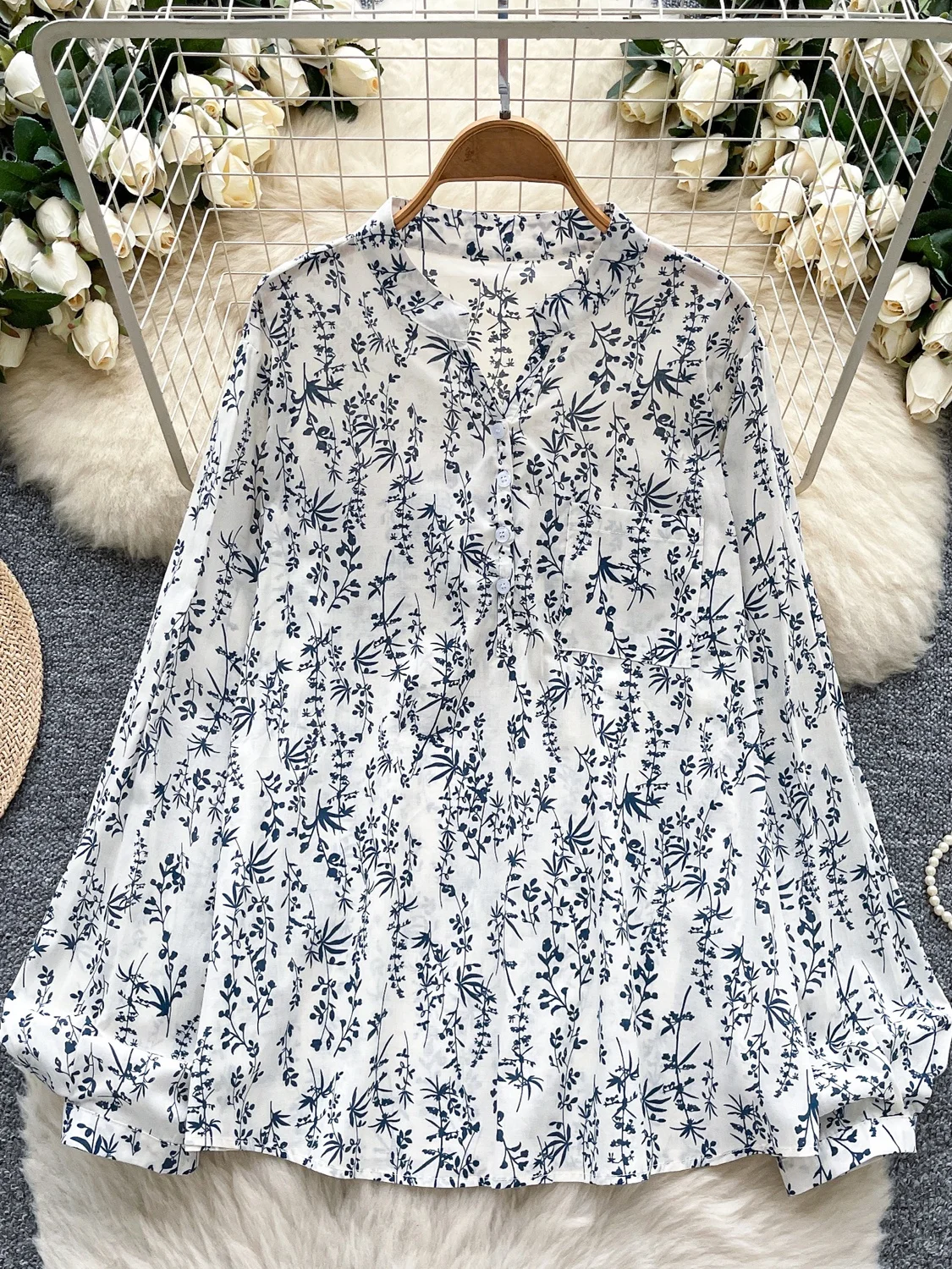 Retro Gedruckt Laterne Sve irt Frauen Lose Fleisch Verbergen Sanfte Aosphäre Schöne Personali Top Koreanische Sle Pendeln