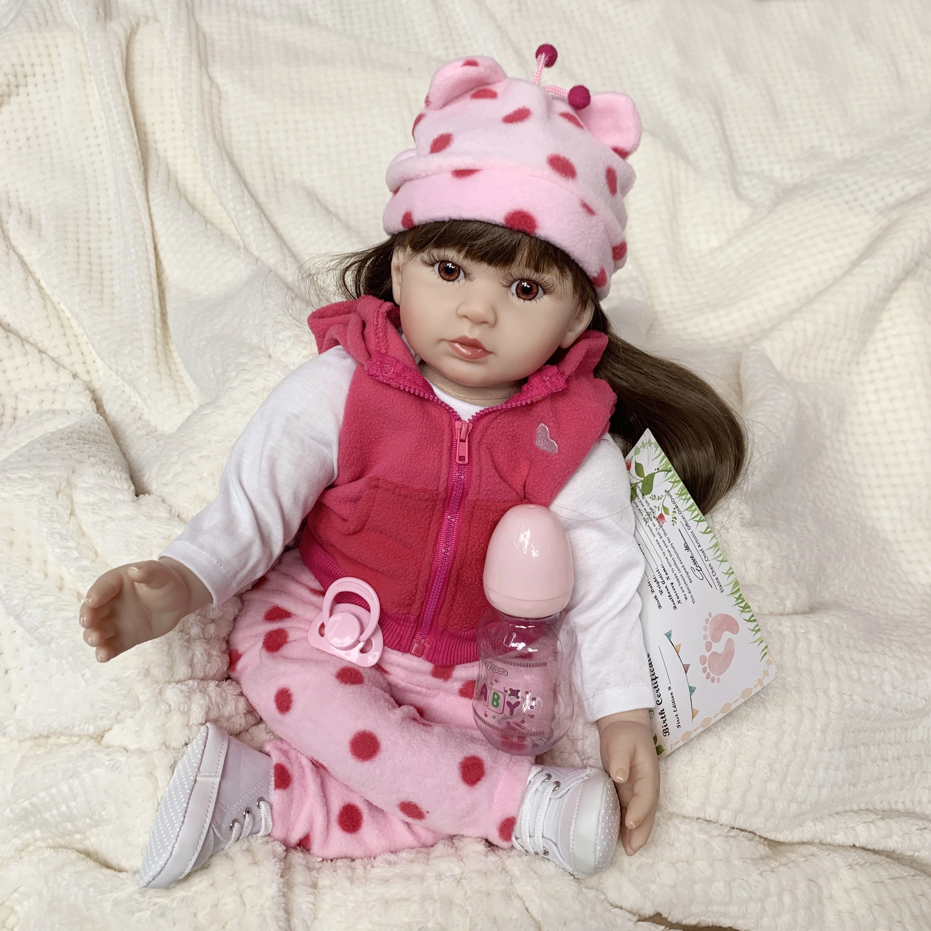 ตุ๊กตาเด็กเกิดใหม่ขนาด 24 นิ้ว น่ารักเหมือนจริง ตัวทำจากผ้าเนื้อนุ่ม ขนาดใหญ่ พร้อมวิกผม ของเล่นสำหรับเด็ก - รวมเสื้อผ้าและตุ๊กตาขนนุ่ม