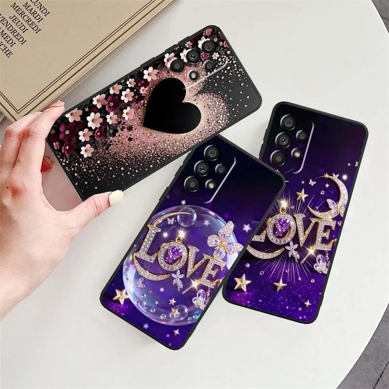

Sequin Color Art Love Heart For Samsung A73 A72 A71 A55 A54 A53 A52 A51 A13 A22 A16 A15 A05s A14 A05 A06 5G Black Phone Case