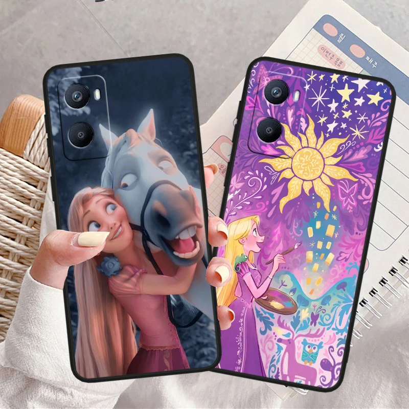 Tangled Rapunzel Pretty Tpu Silicone For OPPO A98 A96 A94 A74 A72 A57S A55 A53S A15S A16K A5 Black Cover