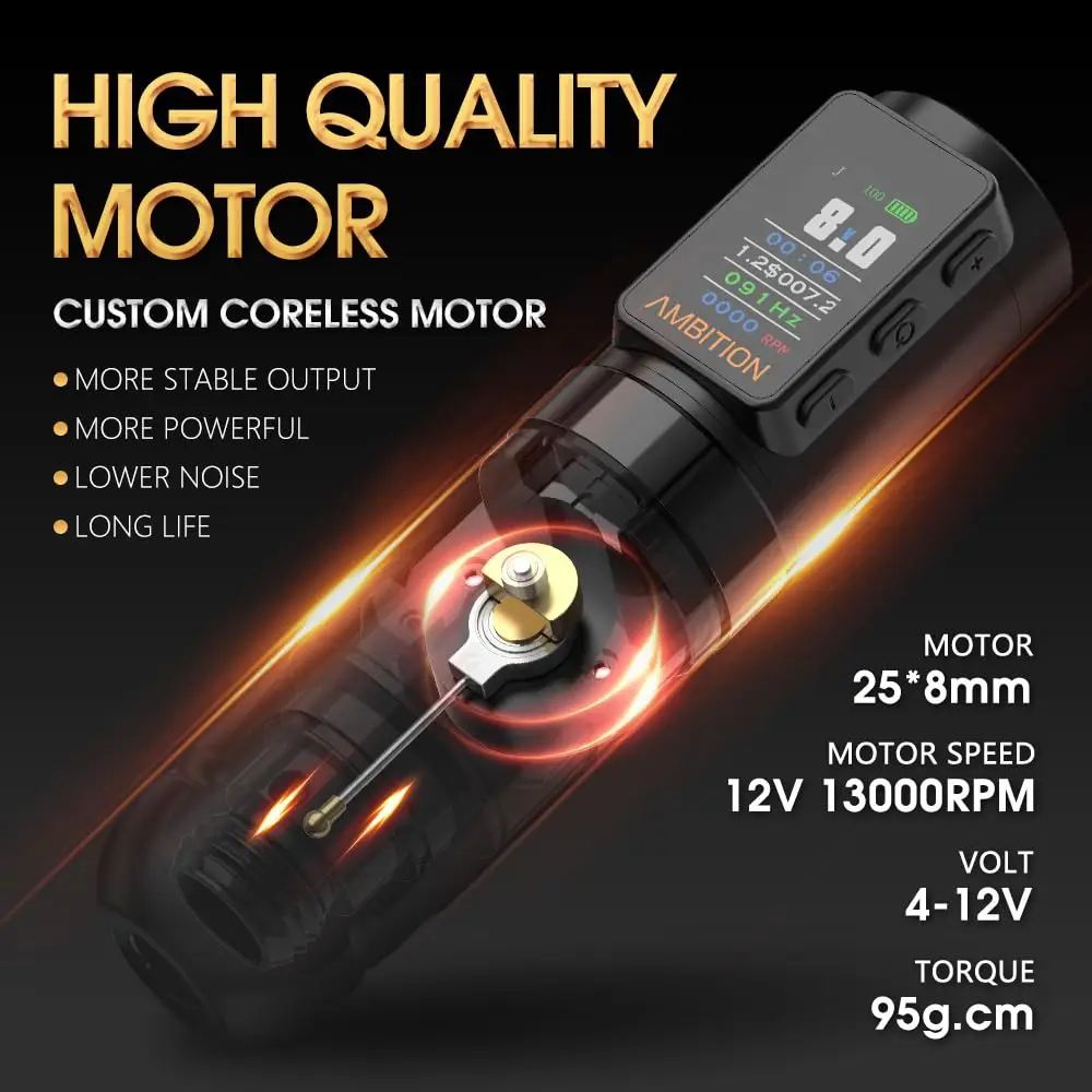2400mAh Double Bearing Straight Drive Rod Professional Rotary Wireless Tattoo Pen Machine with Billing