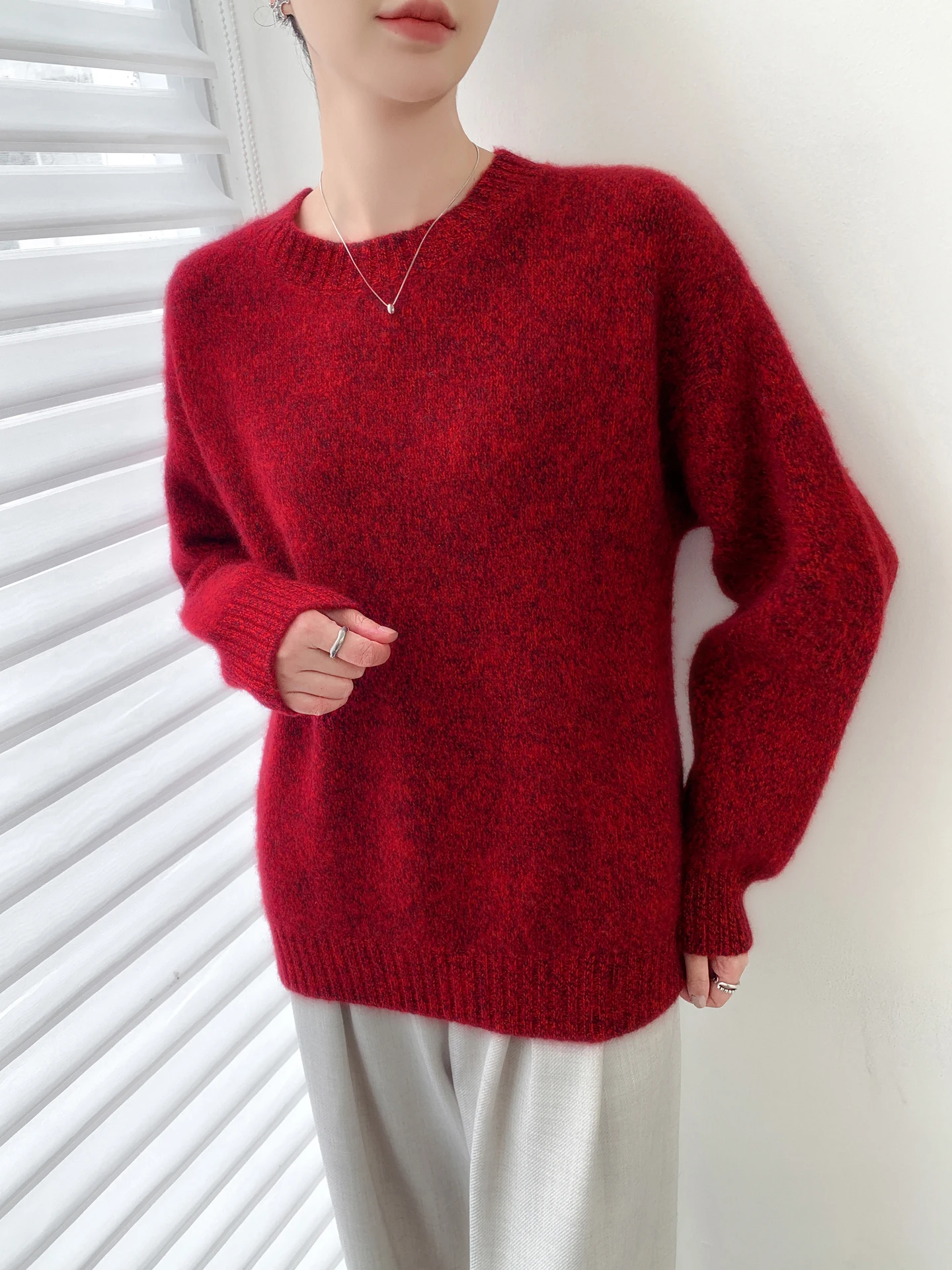 Women's 100% Merino Wool soft Sweater Crew Neck Thicken Warm Cashmere Knit Pullover Clothing Top for Autumn Winter - Detail 1